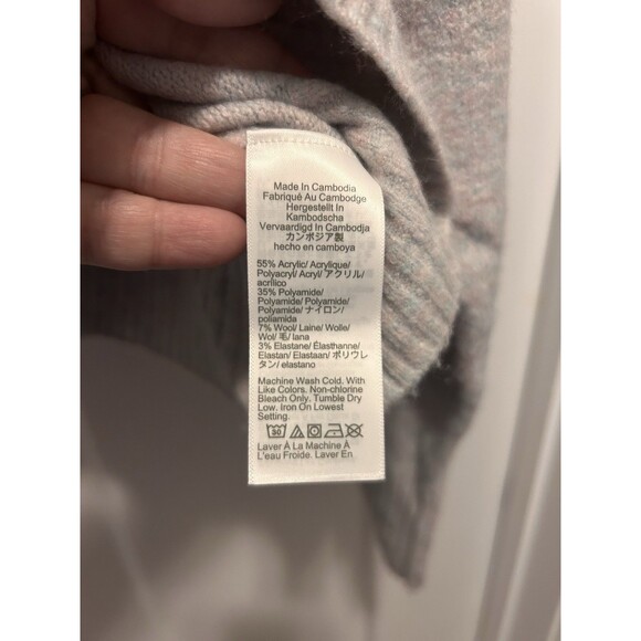 J. Crew Half-Zip Cable Sweater Extra-Soft Wool Blend-Heathered Grey Purple XXL - Picture 6 of 9